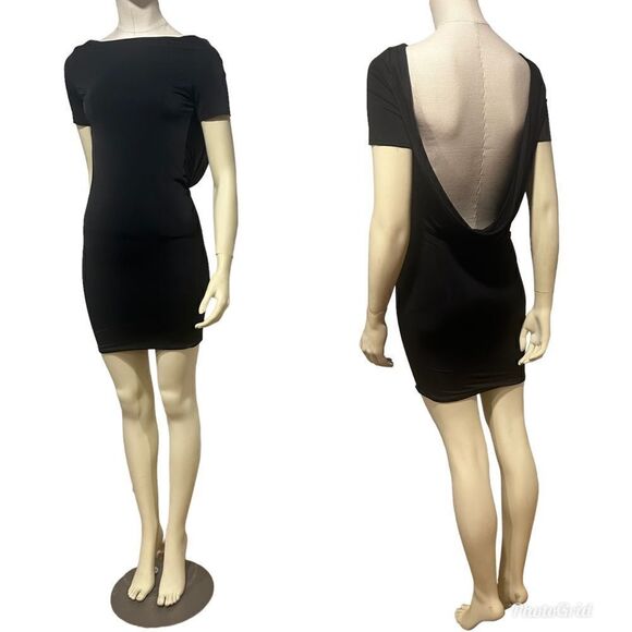 Revolve House of CB London Satin Short Sleeved bodycon Dress W/ Draped Cowl Back - Picture 2 of 13